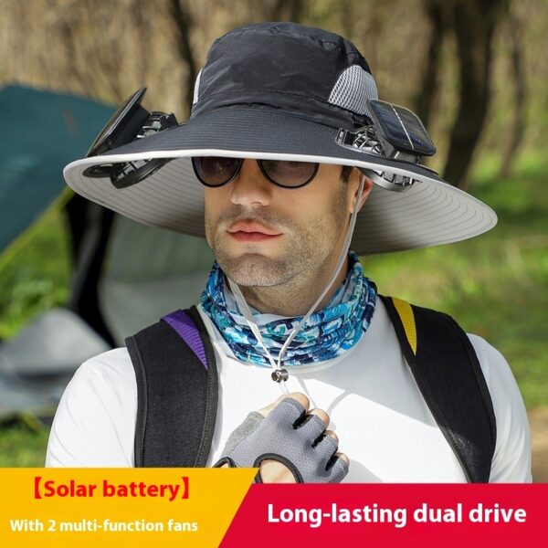 Outdoor Wide Brim Sun Hat With Solar Fan Wide Brim Solar Fan Outdoor Fishing Hat Solar USB Charging Solar Powered Hat Adjustable - Image 5