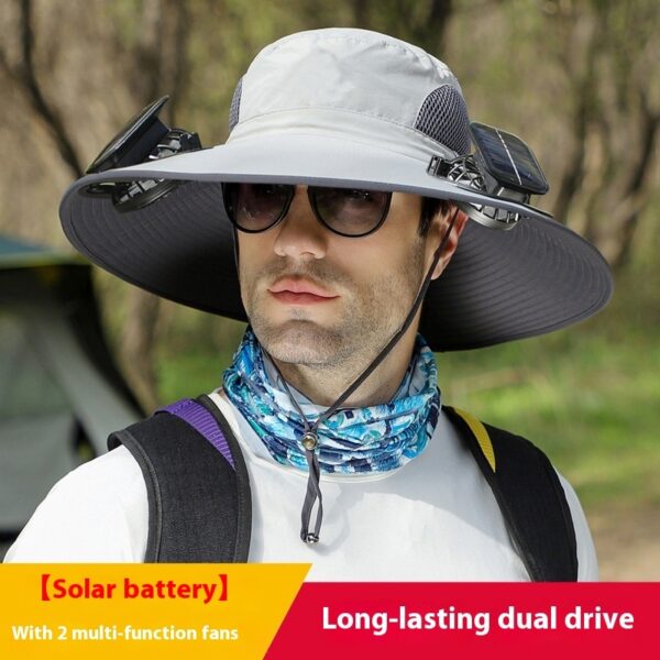 Outdoor Wide Brim Sun Hat With Solar Fan Wide Brim Solar Fan Outdoor Fishing Hat Solar USB Charging Solar Powered Hat Adjustable - Image 4