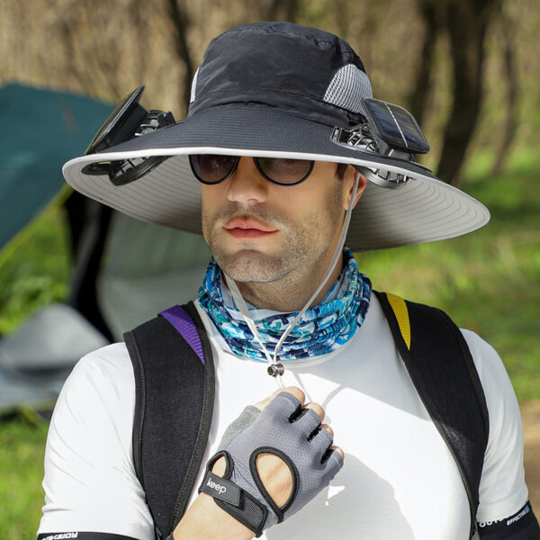 Outdoor Wide Brim Sun Hat With Solar Fan Wide Brim Solar Fan Outdoor Fishing Hat Solar USB Charging Solar Powered Hat Adjustable - Image 9