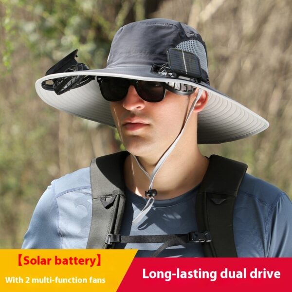 Outdoor Wide Brim Sun Hat With Solar Fan Wide Brim Solar Fan Outdoor Fishing Hat Solar USB Charging Solar Powered Hat Adjustable - Image 6