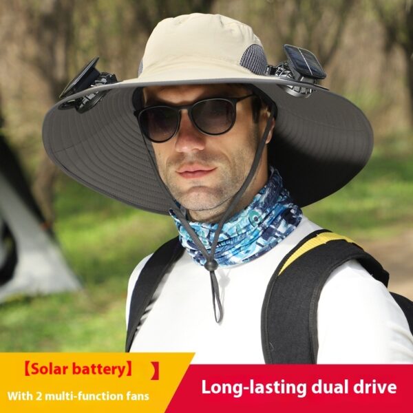 Outdoor Wide Brim Sun Hat With Solar Fan Wide Brim Solar Fan Outdoor Fishing Hat Solar USB Charging Solar Powered Hat Adjustable - Image 2