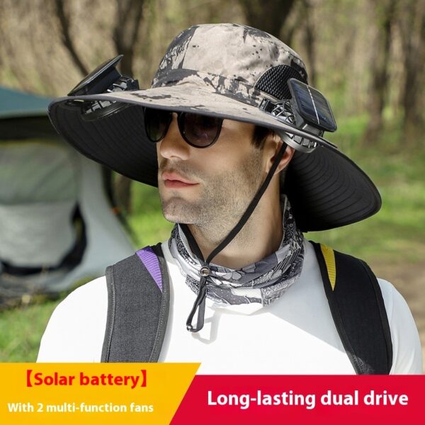 Outdoor Wide Brim Sun Hat With Solar Fan Wide Brim Solar Fan Outdoor Fishing Hat Solar USB Charging Solar Powered Hat Adjustable - Image 7