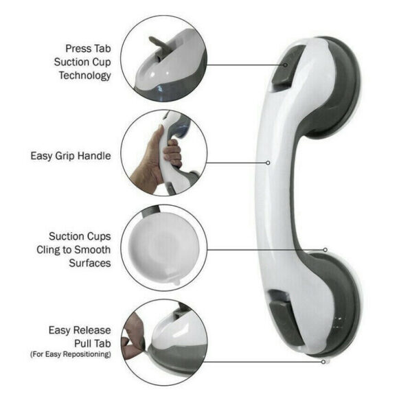 Power Shower Grip Handle Bathroom Suction Grab Bar Safety Rail Tub Bath Vacuum - Image 4
