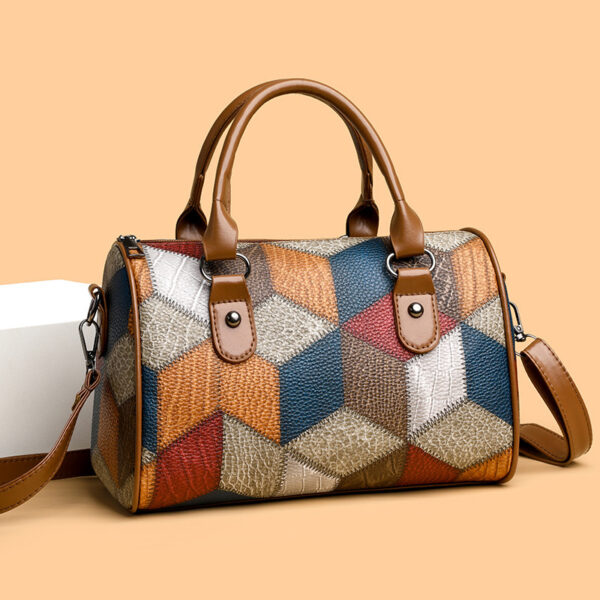 Fashion Color Contrast Plaid Geometric Pattern Commuter Shoulder Crossbody - Image 4
