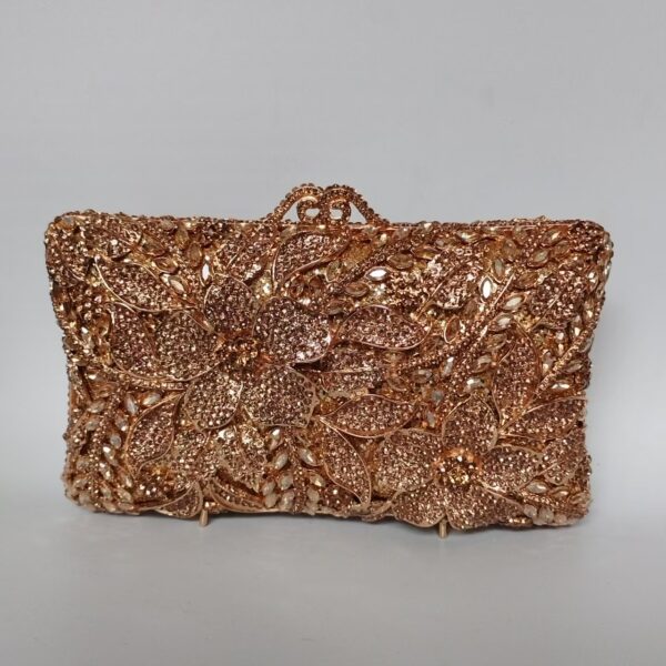 Flower Diamond Banquet Rhinestone Clutch Bridal Wedding Bag - Image 2