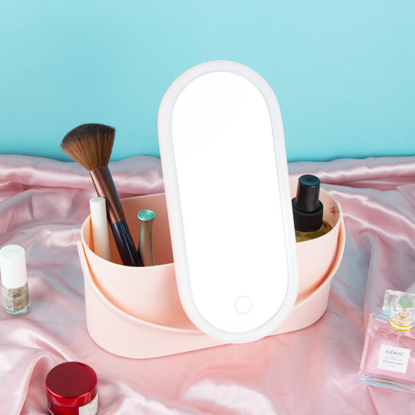 Portable Handheld Dressing Box Mirror Desktop Beauty Mirror With Lamp - Image 3