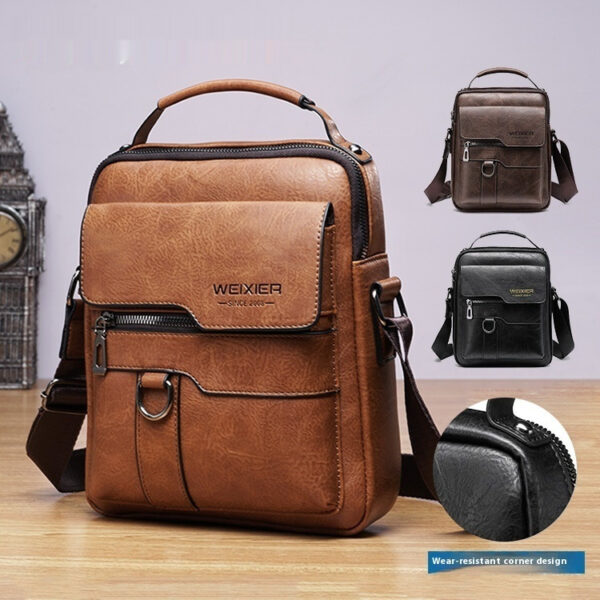 Popular Men's Messenger Bag One Shoulder Retro Business Backpack PU Leather Flaps Crossbody Bags Business Flap Male Solid Travel Bag - Image 2