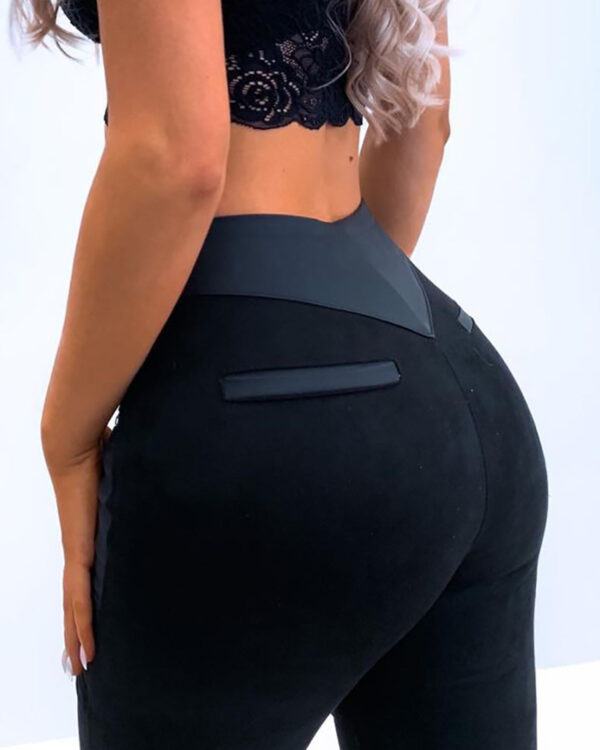 Polyester Fiber Black Panel Zipper Trousers - Image 2